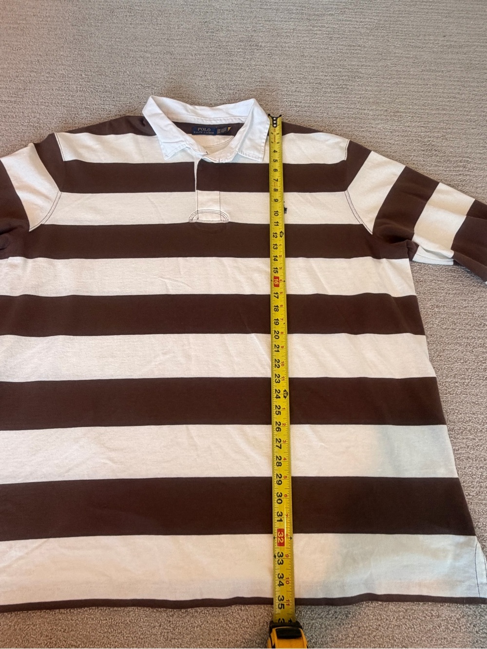 Polo Ralph Lauren 4XB Brown Cream Striped Rugby Shirt Big & Tall - Picture 6 of 10